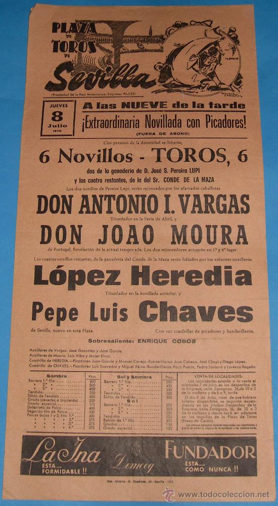 Bullfighting: CARTEL DE TOROS. PLAZA DE SEVILLA. EXTRAORDINARIA NOVILLADA CON PICADORES. A&Ntilde;O 1976.