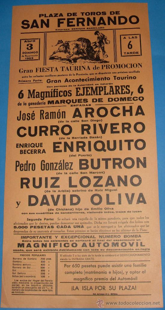 Bullfighting: CARTEL DE TOROS. PLAZA DE SAN FERNANDO. GRAN FIESTA TAURINA DE PROMOCION. A&Ntilde;O 1983.