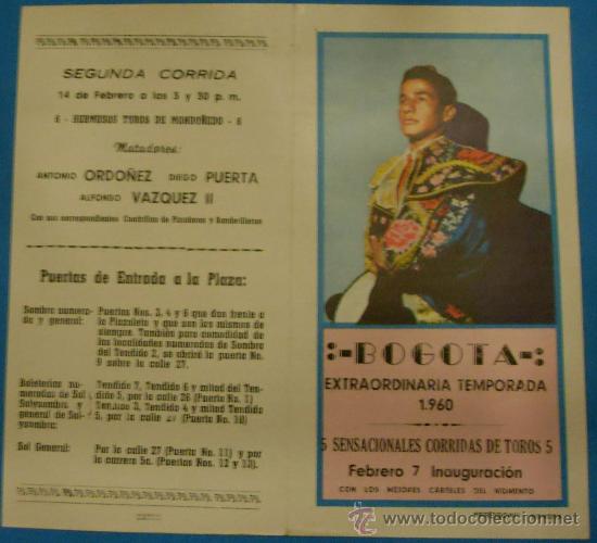 Tauromachia: PROGRAMA DE MANO. PLAZA DE BOGOTA. EXTRAORDINARIA TEMPORADA 1960.