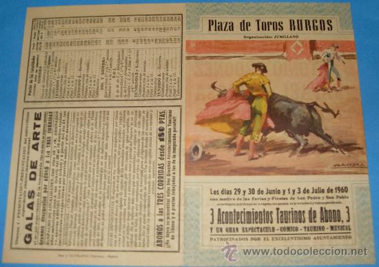 Tauromachia: PROGRAMA DE MANO. PLAZA DE BURGOS. 3 ACONTECIMIENTOS TAURINOS DE ABONO. A&Ntilde;O 1960.