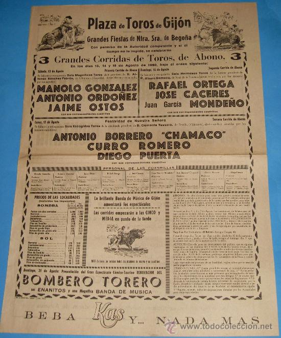 Tauromachia: CARTEL DE TOROS. PLAZA DE GIJON. GRANDES FIESTAS DE NTRA. SRA. DE BEGO&Ntilde;A. A&Ntilde;O 1960.