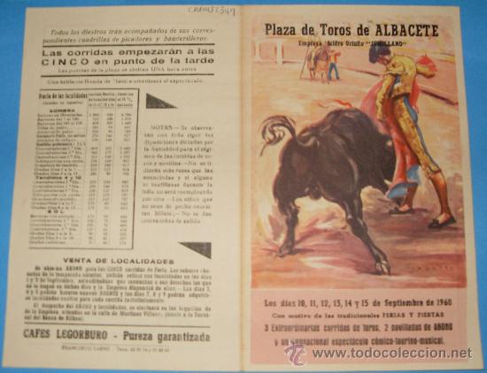 Tauromachie: PROGRAMA DE MANO. PLAZA DE ALBACETE. 2 CORRIDAS DE ABONO POR SUS FIESTAS Y FERIA. A&Ntilde;O 1960.