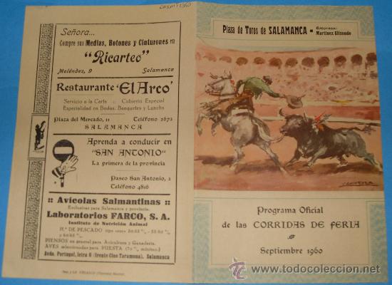 Tauromachie: PROGRAMA DE MANO. PLAZA DE SALAMANCA. PROGRAMA OFICIAL DE LAS CORRIDAS DE FERIA. A&Ntilde;O 1960.