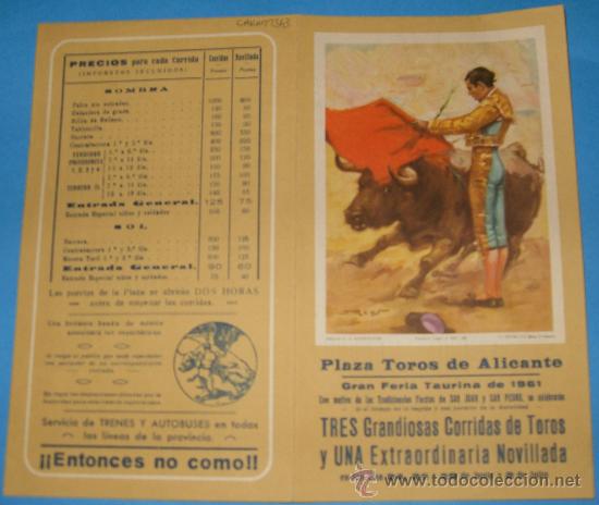 Tauromachie: PROGRAMA DE MANO. PLAZA DE ALICANTE. GRAN FERIA TAURINA DE 1961.