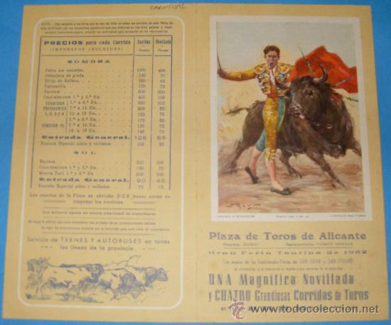 Tauromachie: PROGRAMACION DE MANO. PLAZA DE ALICANTE. GRAN FERIA TAURINA DE 1962.