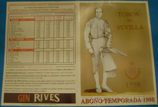 Stierkampf: PROGRAMA DE MANO. PLAZA DE SEVILLA. ABONO TEMPORADA 1998.