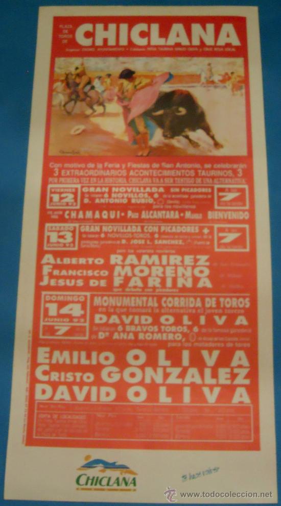 Tauromachie: CARTEL DE TOROS. PLAZA DE CHICLANA. CON MOTIVO DE LA FERIA Y FIESTAS DE SAN ANTONIO. A&Ntilde;O 1992.