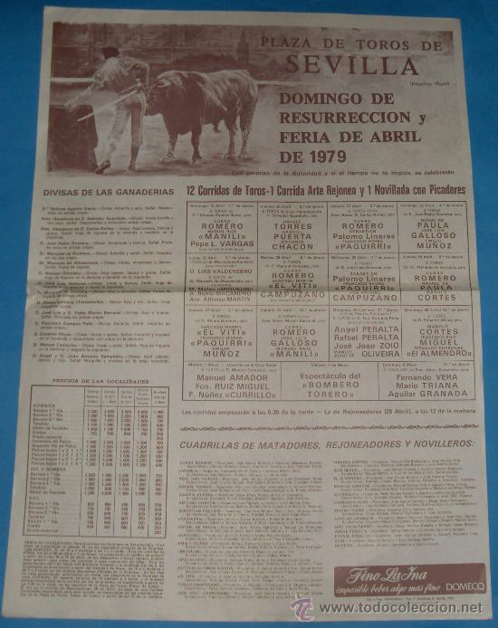 Tauromachie: CARTEL DE TOROS. PLAZA DE SEVILLA. DOMINGO DE RESURRECCION Y FERIA DE ABRIL DE 1979.