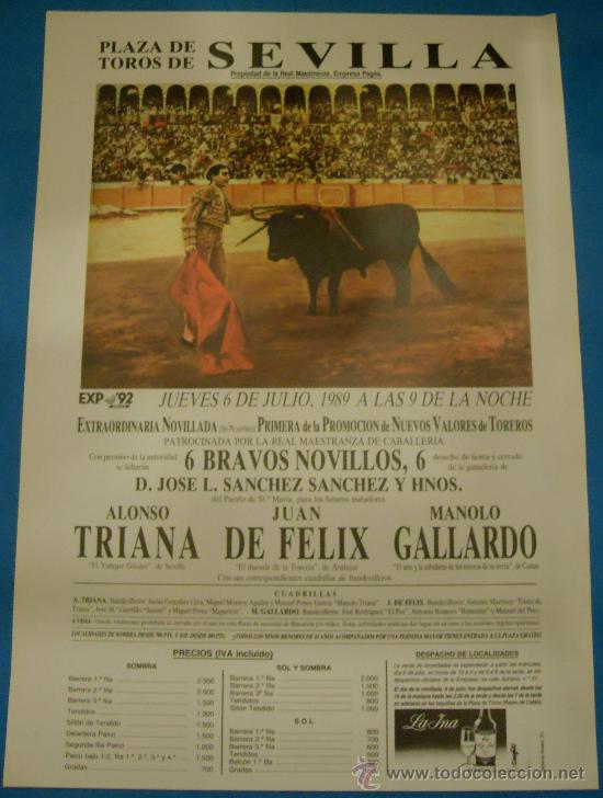 Tauromachie: CARTEL DE TOROS. PLAZA DE SEVILLA. NOVILLADA 1&ordf; DE LA PROMOCION DE NUEVOS VALORES DE LOS TOREROS.
