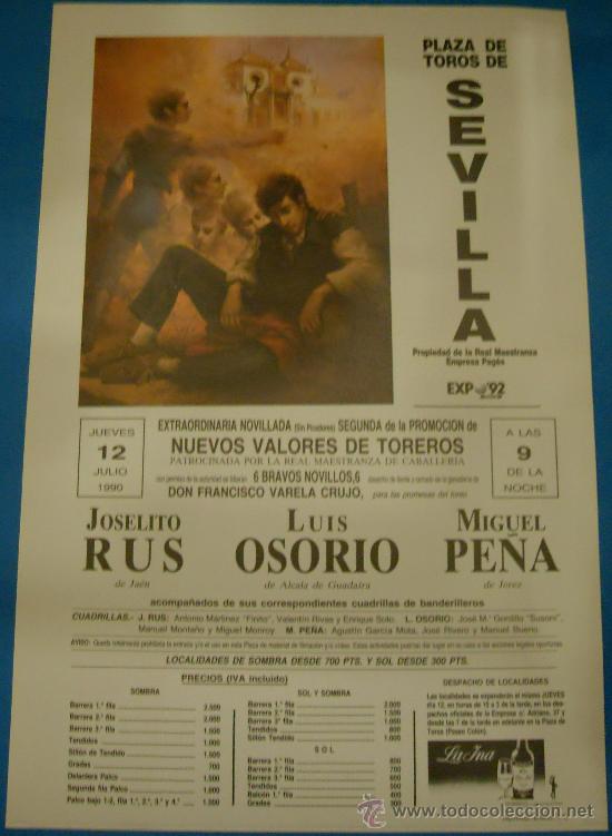 Tauromachie: CARTEL DE TOROS. PLAZA DE SEVILLA. 2&ordf; NOVILLADA DE LA PROMOCION NUEVOS VALORES DE TOREROS. A&Ntilde;O 1990.