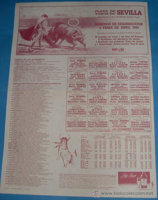 Tauromachia: CARTEL DE TOROS. PLAZA DE SEVILLA. DOMINGO DE RESURRECCION Y FERIA DE ABRIL DE 1990.