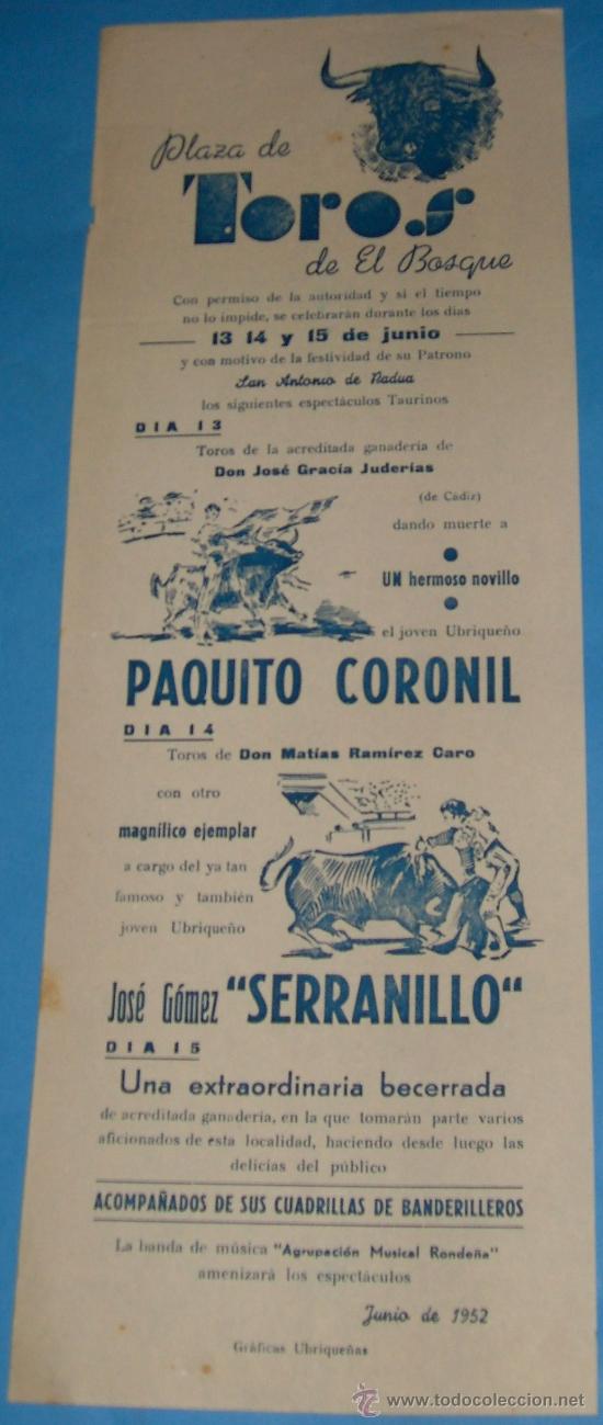 Tauromaquia: CARTEL DE TOROS. PLAZA DEL BOSQUE. FERIA TAURINA CON MOTIVO DE LA FESTIVIDAD DE SAN ANTONIO DE PADUA
