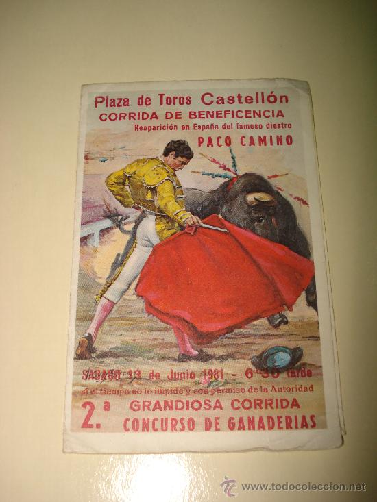 Tauromachia: Programa Corrida de Beneficencia Concurso de Ganaderias  Plaza de Toros de Castellon  del a&ntilde;o 1981.