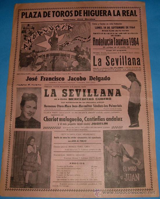 Bullfighting: CARTEL DE TOROS. PLAZA DE HIGUERA LA REAL. ESPECTACULO COMICO-TAURINO-MUSICAL ANDALUCIA TAURINA 1964