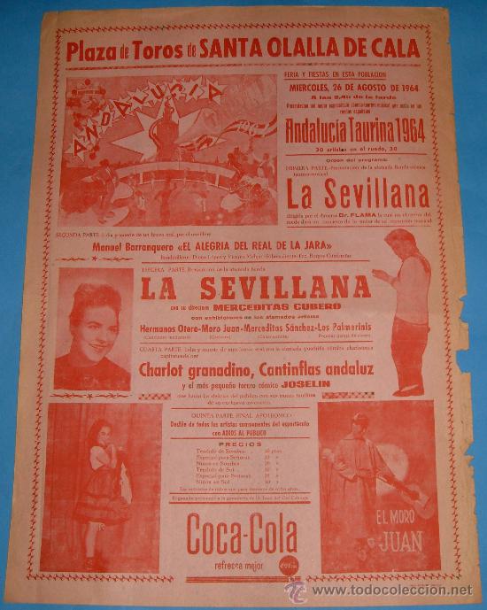 Bullfighting: CARTEL DE TOROS. PLAZA DE OLALLA DE CALA. ESPECTACULO COMICO-TAURINO-MUSICAL. A&Ntilde;O 1964.