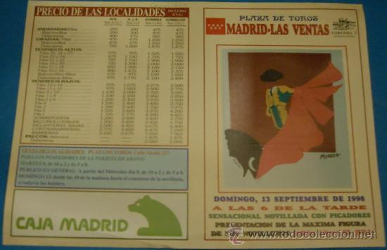 Bullfighting: PROGRAMA DE MANO. PLAZA DE MADRID. SENSACIONAL NOVILLADA CON PICADORES. A&Ntilde;O 1998.