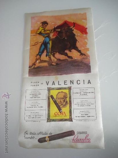 Tauromaquia: Cartel en Tela de Seda de la Plaza de Toros de 1964 en Valencia.
