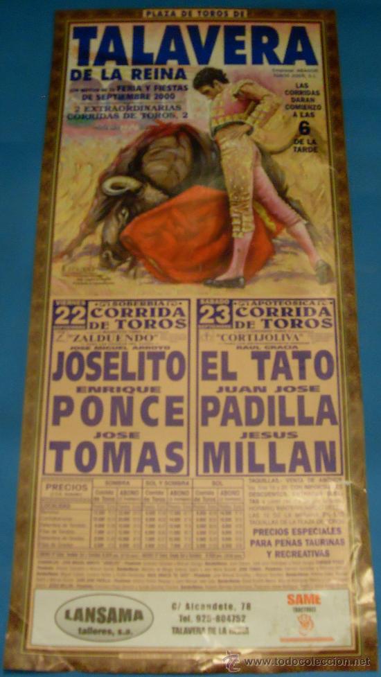 Bullfighting: CARTEL DE TOROS. PLAZA DE TALAVERA DE LA REINA. FERIA Y FIESTAS DE 2000.