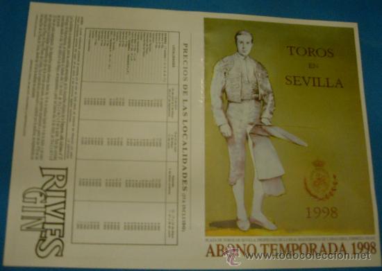 Tauromaquia: PROGRAMA DE MANO. PLAZA DE SEVILLA. ABONO TEMPORDAA 1998. - Foto 1