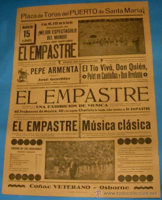 Stierkampf: CARTEL DE TOROS. PLAZA DEL PUERTO. ESPECTACULO EMPASTRE.
