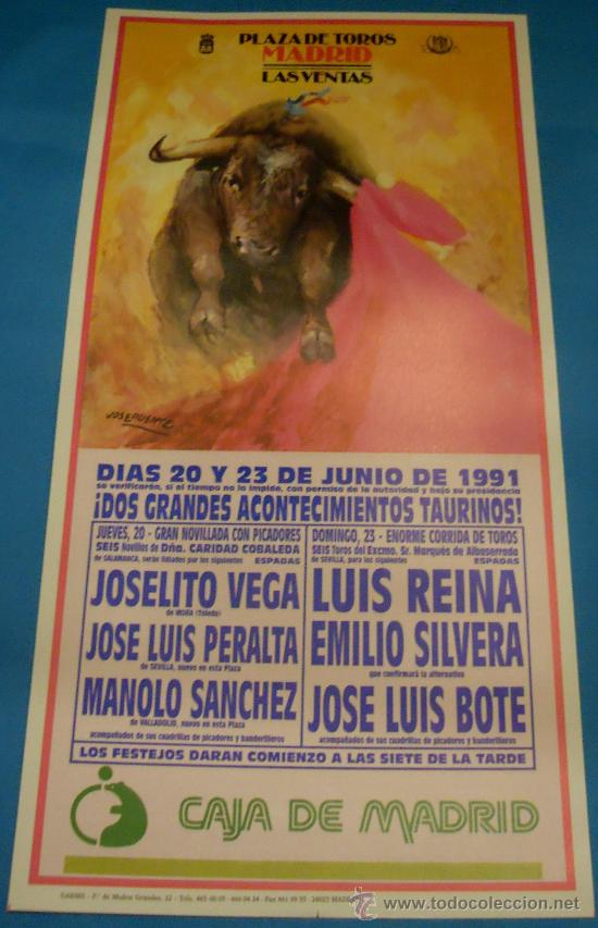 Stierkampf: CARTEL DE TOROS. PLAZA DE MADRID. 2 GRANDES ACONTECIMIENTOS TAURINOS. A&Ntilde;O 1991.