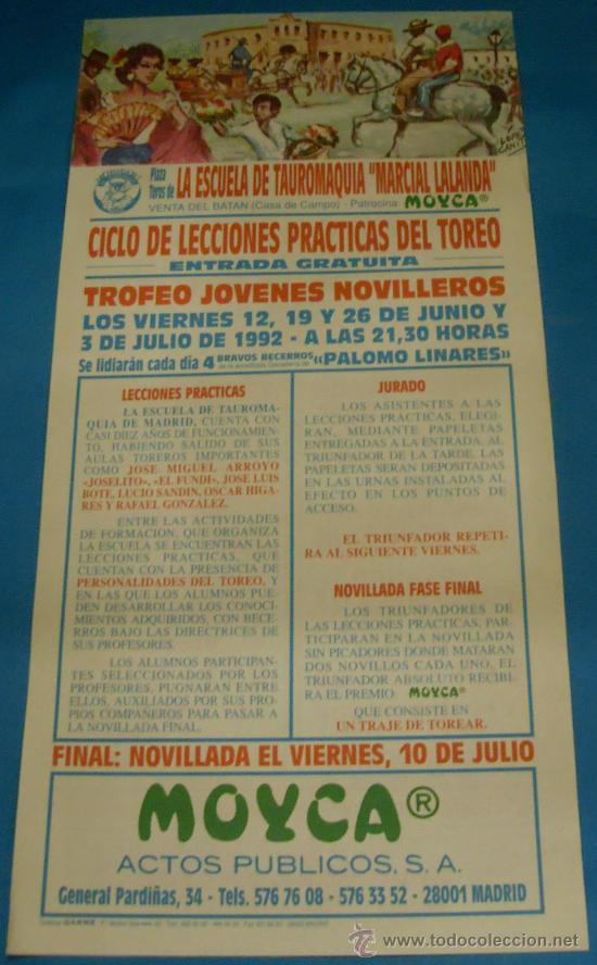 Bullfighting: CARTEL DE TOROS. VENTA DEL BATAN. TROFEO DE JOVENES NOVILLEROS. TROFEO DE JOVENES NOVILLEROS. 1992.