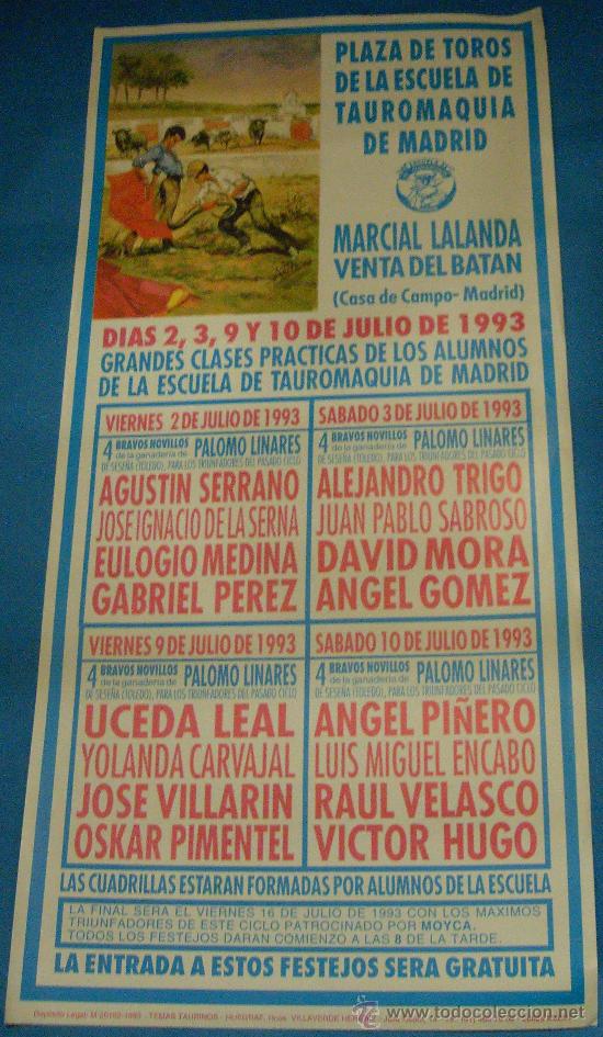 Bullfighting: CARTEL DE TOROS. PLAZA DEL BATAN. CLASES PRACTICAS DE LOS ALUMNOS. A&Ntilde;O 1993.