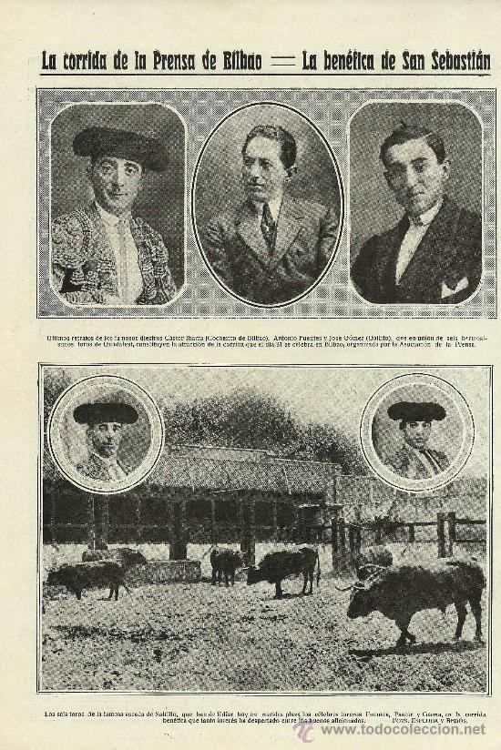 Stierkampf: * TOROS  Y TOREROS * Corrida de la Prensa en Bilbao: Castor Ibarra, Cocherito, Gallito... - 191?