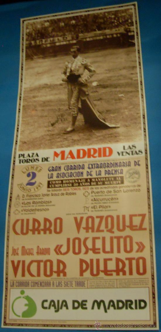 Tauromaquia: CARTEL DE TOROS. PLAZA DE MADRID. CURRO VAZQUEZ, JOSELITO Y VICTOR PUERTO. A&Ntilde;O 1997.