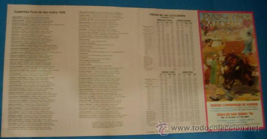 Stierkampf: PROGRAMA DE MANO. PLAZA DE MADRID. FIESTAS DE LA COMUNIDAD DE MADRID Y FERIA SAN ISIDRO 1996.