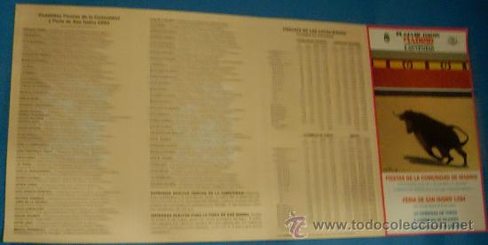Stierkampf: PROGRAMA DE MANO. PLAZA DE MADRID. FIESTAS DE LA COMUNIDAD DE MADRID Y FERIA SAN ISIDRO 1994.