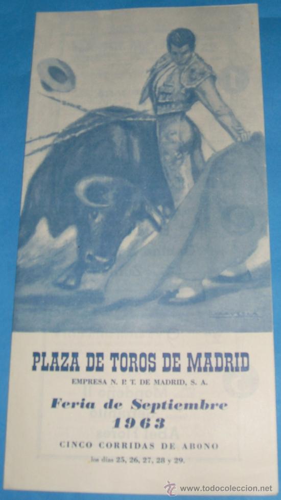 Stierkampf: PROGRAMA DE MANO. PLAZA DE MADRID. GRANDES CORRIDAS EXTRAORDINARIAS SAN ISIDRO 1963.