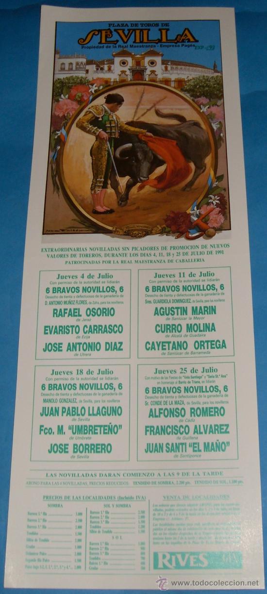 Tauromachia: CARTEL DE TOROS. PLAZA DE SEVILLA. NOVILLADAS DE PROMOCION A NUEVOS VALORES DE TOREROS. A&Ntilde;O 1991.