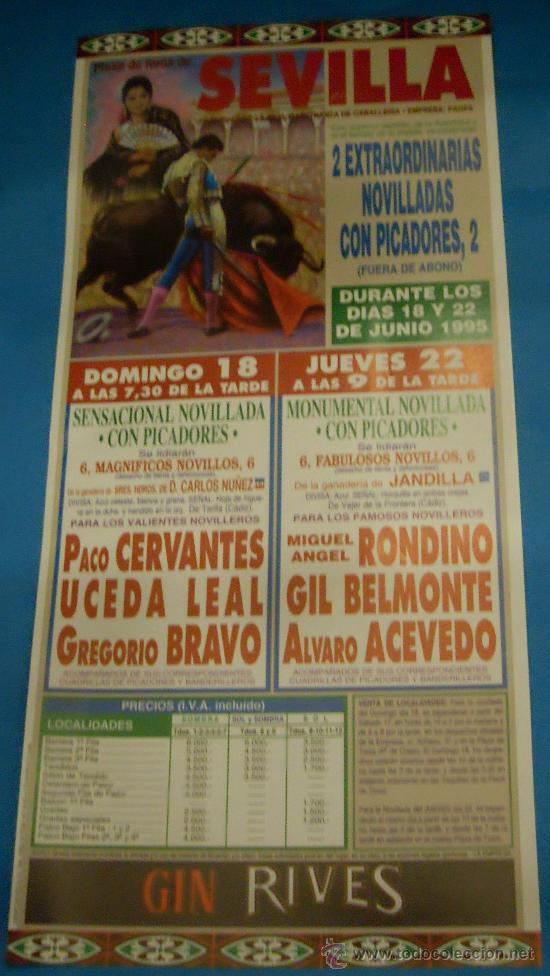 Tauromachie: CARTEL DE TOROS. PLAZA DE SEVILLA. 2 EXTRAORDINARIAS NOVILLADAS. A&Ntilde;O 1995.