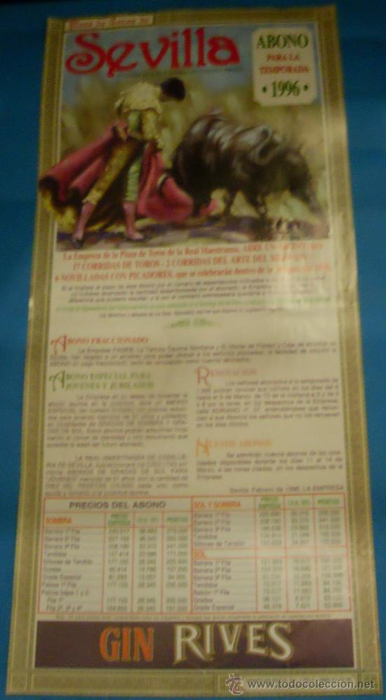 Tauromachie: CARTEL DE TOROS. PLAZA DE SEVILLA. ABONO PARA LA TEMPORADA 1996.