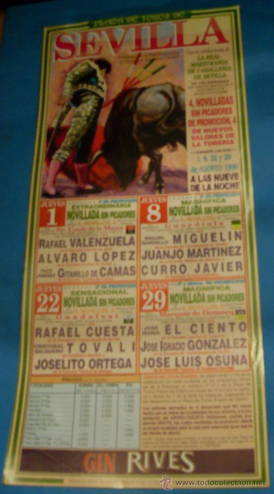 Tauromachie: CARTEL DE TOROS. PLAZA DE SEVILLA. 4 NOVILLADAS DE PROMOCION PARA NUEVOS VALORES. A&Ntilde;O 1996.
