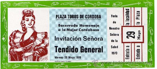 Stierkampf: PRECIOSA ENTRADA DE TOROS - CORDOBA - 29-MAYO-1970 - BECERRADA HOMENAJE A LA MUJER CORDOBESA