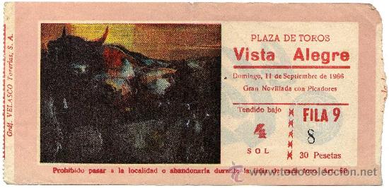Tauromachie: ENTRADA DE TOROS - PLAZA DE VISTA ALEGRE (&iquest;BILBAO?) - 11-SEPTIEMBRE-1966
