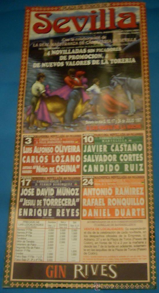 Stierkampf: CARTEL DE TOROS. PLAZA DE SEVILLA. 4 NOVILLADAS DE PROMOCION. A&Ntilde;O 1997.