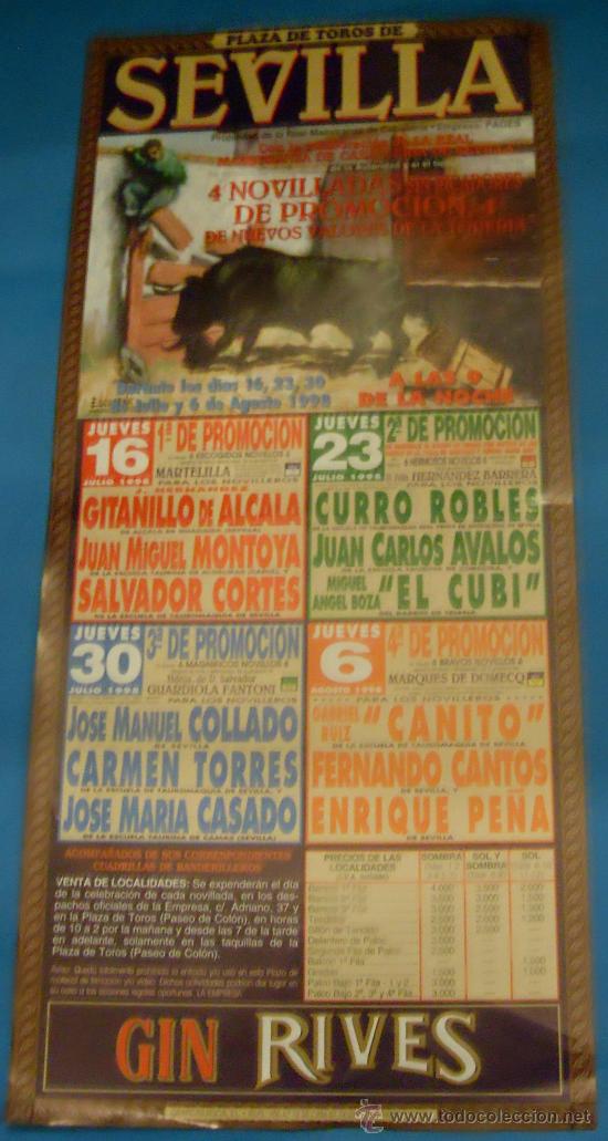 Stierkampf: CARTEL DE TOROS. PLAZA DE SEVILLA. 4 NOVILLADAS DE PROMOCION A NUEVOS VALORES DEL TOREO. A&Ntilde;O 1998.