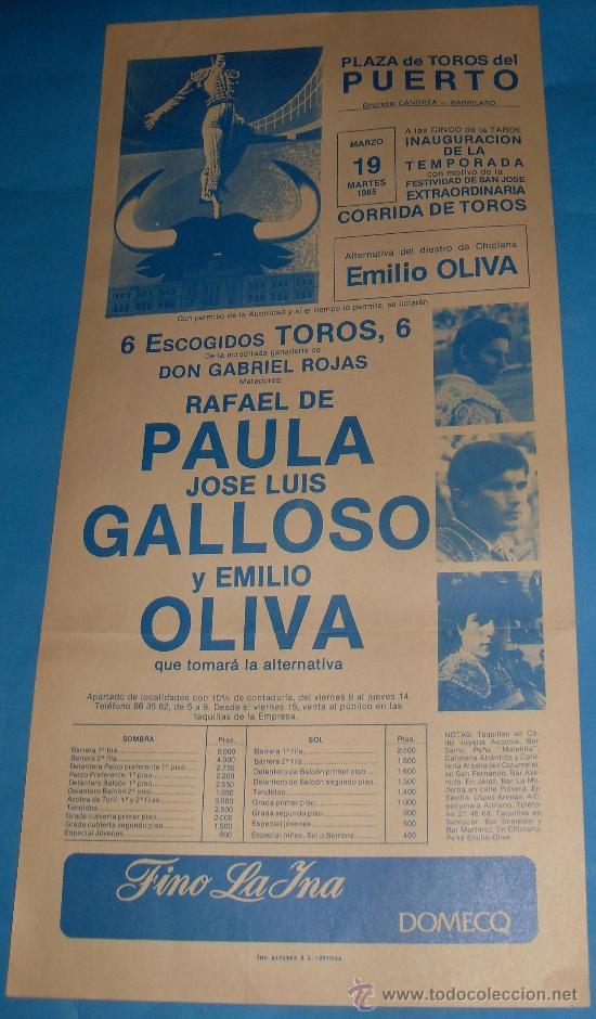 Tauromachie: CARTEL DE TOROS. PLAZA DEL PUERTO. MIGUEL BAEZ LITRI, JAIME OSTOS, DIEGO PUERTA...A&Ntilde;O 1964.