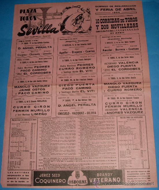 Tauromachia: CARTEL DE TOROS. PLAZA DE SEVILLA. DOMINGO DE RESURRECCION Y FERIA DE ABRIL 1964.
