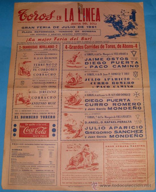 Bullfighting: CARTEL DE TOROS. PLAZA DE LA LINEA. GRAN FERIA DE JULIO 1961.