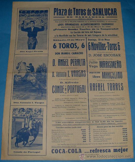 Bullfighting: CARTEL DE TOROS. PLAZA DE SANLUCAR. VELADA FERIADA DE LA DIVINA PASTORA. A&Ntilde;O 1969.