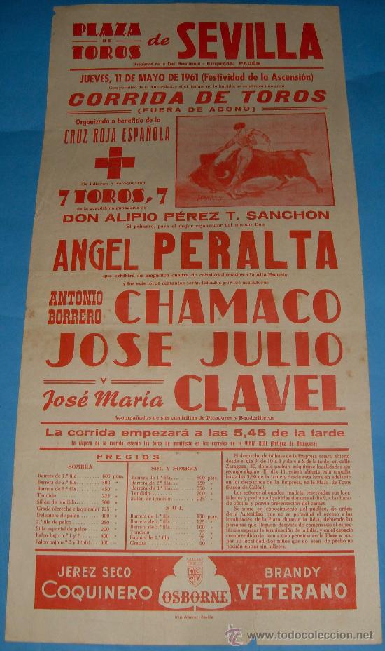 Stierkampf: CARTEL DE TOROS. PLAZA DE SEVILLA. CORRIDA A BENEFICIO DE LA CRUZ ROJA ESPA&Ntilde;OLA. A&Ntilde;O 1961.