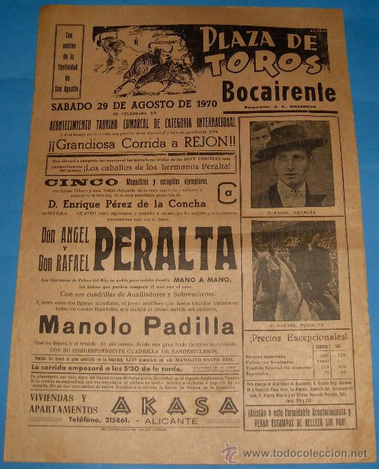 Stierkampf: CARTEL DE TOROS. PLAZA DE BOCAIRENTE. ANGEL Y RAFAEL PERALTA. A&Ntilde;O 1970.