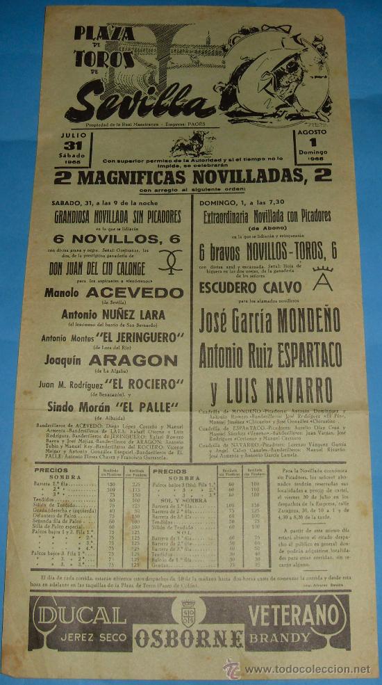 Tauromachia: CARTEL DE TOROS. PLAZA DE SEVILLA. 2 MAGNIFICAS NOVILLADAS. A&Ntilde;O 1965.