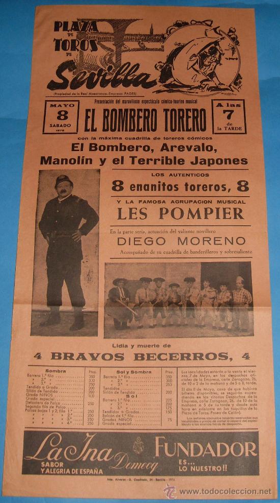 Tauromachia: CARTEL DE TOROS. PLAZA DE SEVILLA. ESPECTACULO DE TOREROS COMICOS. A&Ntilde;O 1976.