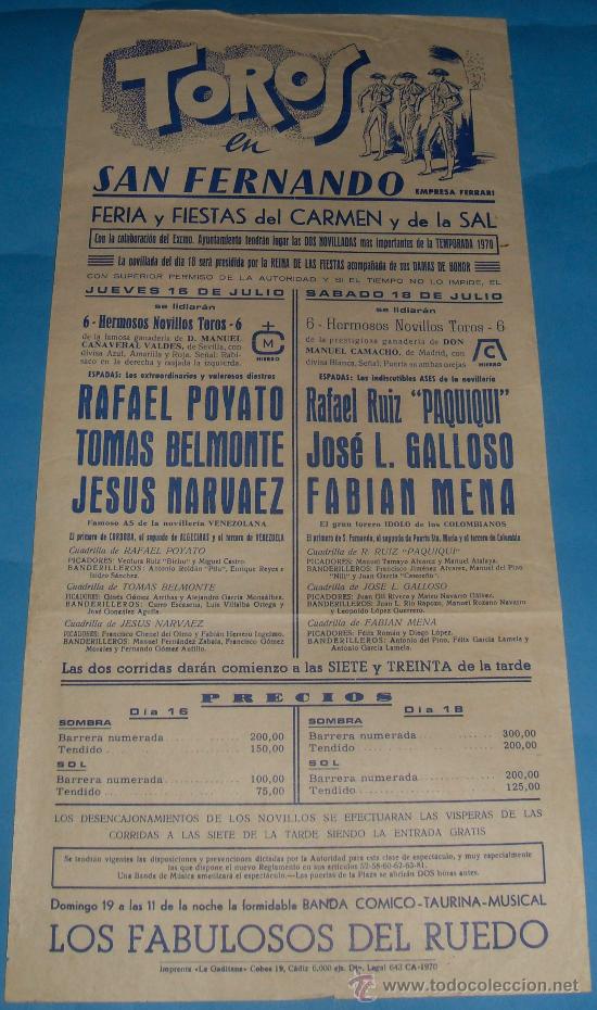 Tauromachia: CARTEL DE TOROS. PLAZA DE SAN FERNANDO. FERIA Y FIESTAS DEL CARMEN Y LA SAL. A&Ntilde;O 1970.