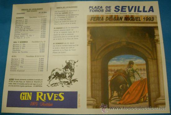 Tauromaquia: PROGRAMA DE MANO DE TOROS. PLAZA DE SEVILLA. FIESTAS DE SAN MIGUEL. A&Ntilde;O 1993.